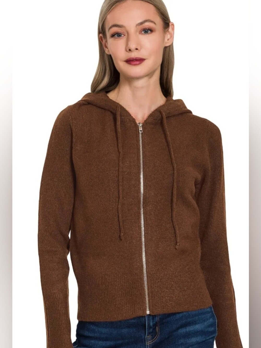 NWOT Zenana Chocolate Sweater Zip Up Hoodie